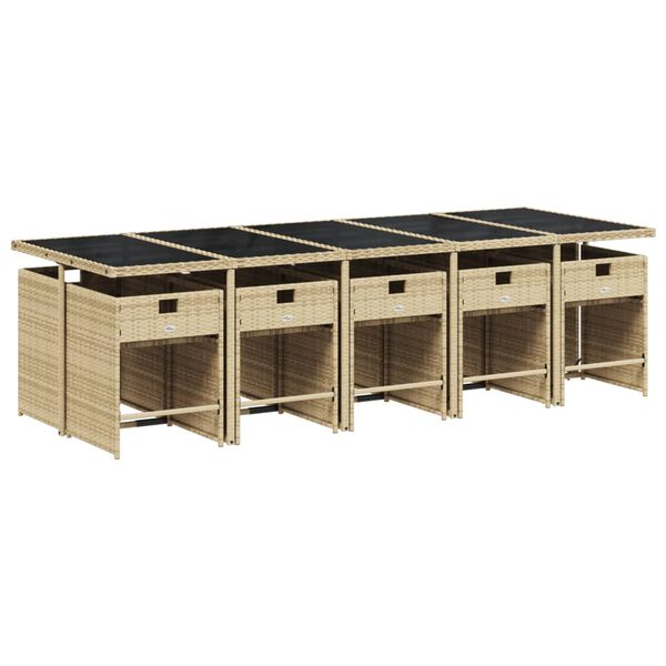 vidaXL 11-tlg. Garten-Essgruppe mit Kissen Beige Poly Rattan