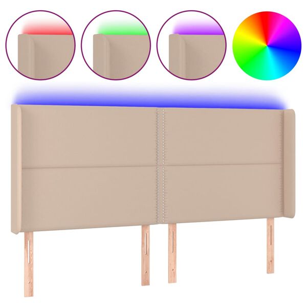 vidaXL LED Kopfteil Cappuccino-Braun 203x16x118/128cm Kunstleder