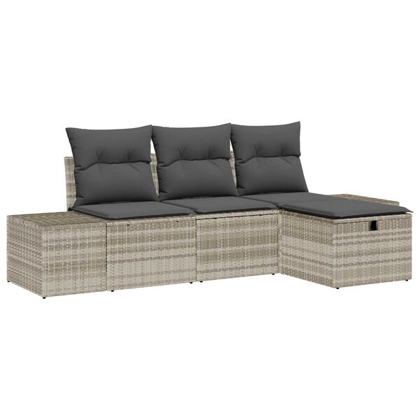 vidaXL Garten-Sofa-Set mit Kissen 4 pcs Hellgrau Poly Rattan