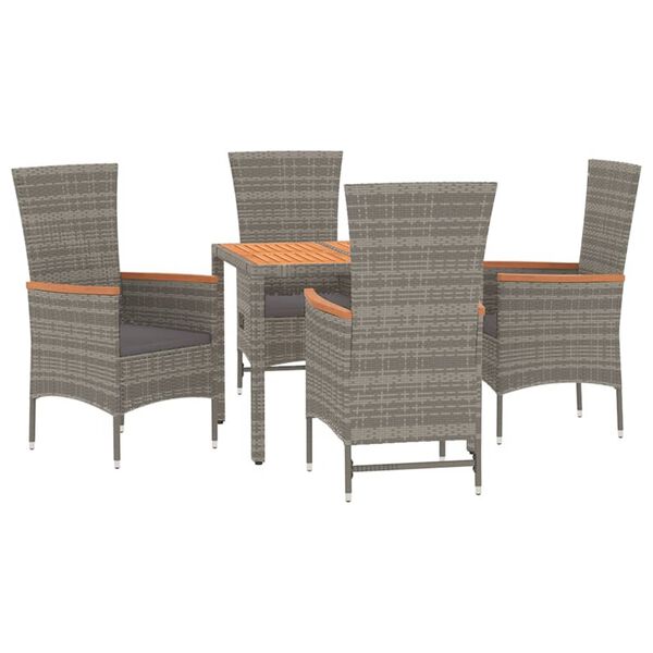 vidaXL 5-tlg. Garten-Essgruppe mit Kissen Grau Poly Rattan