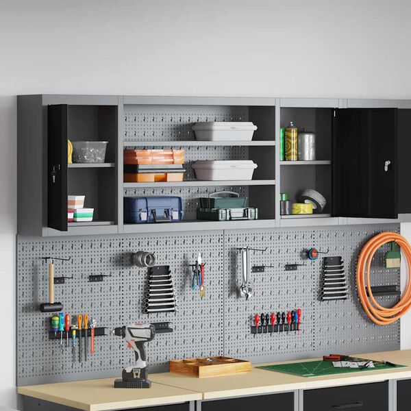 vidaXL Werkzeugschrank mit Regal Schwarz und Grau 50 x 20 x 55 cm