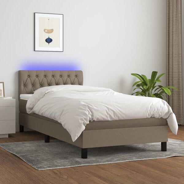 vidaXL Boxspringbett mit Matratze & LED Taupe 100x200 cm Stoff