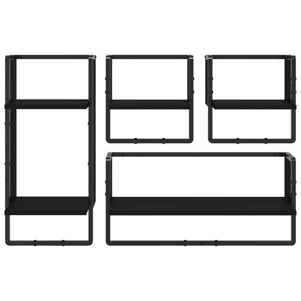 vidaXL 4-tlg. Wandregal-Set mit Stangen Schwarz Holzwerkstoff