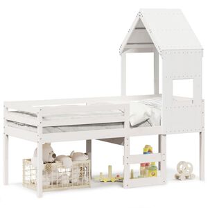 vidaXL Hochbett mit Dach Wei&szlig; 75x190 cm Massivholz Kiefer