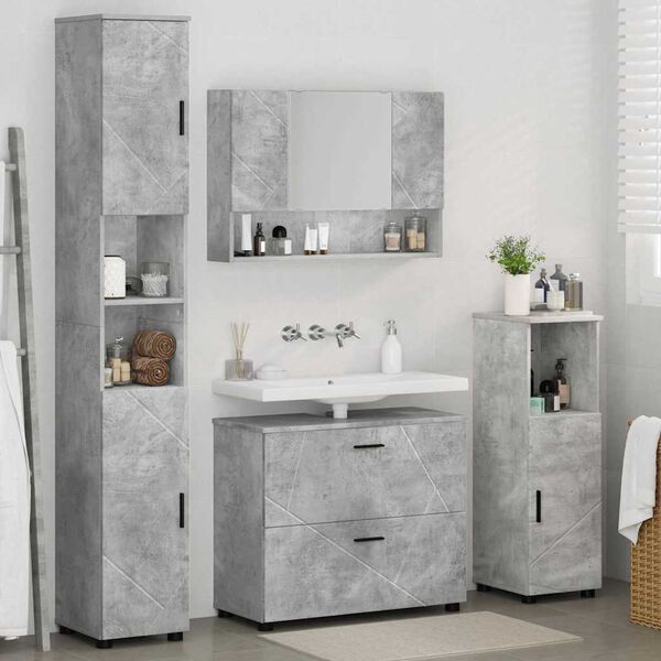 vidaXL Badezimmerm&ouml;bel-Set 4 pcs Beton Grau Sperrholz und Metall