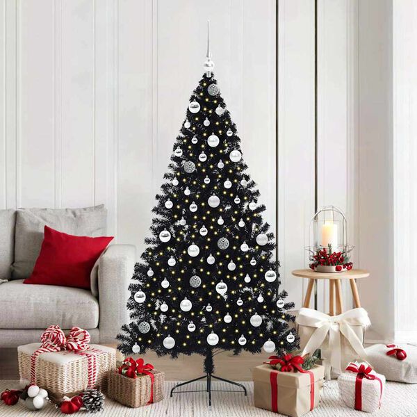 vidaXL K&uuml;nstlicher vorbeleuchteter Weihnachtsbaum Schwarz 180 cm PVC