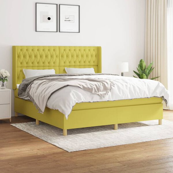 vidaXL Boxspringbett mit Matratze Gr&uuml;n 180x200 cm Stoff