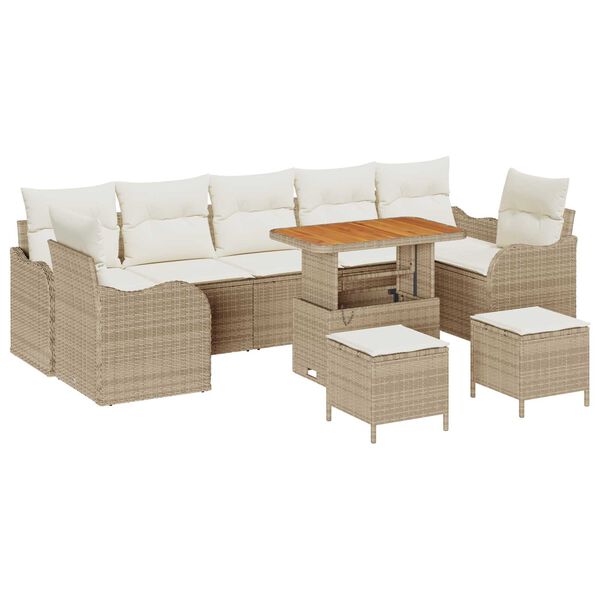 vidaXL Gartensofa-set mit Kissen 10 pcs Beige Poly-Rattan