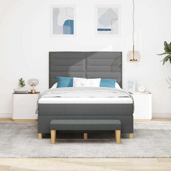 vidaXL Boxspringbett mit Matratze Dunkelgrau 140 x 190 cm Stoff
