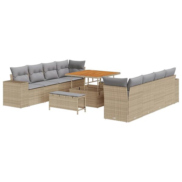 vidaXL Gartensofa-set mit Kissen 11 pcs Beige und Hellgrau Poly-Rattan