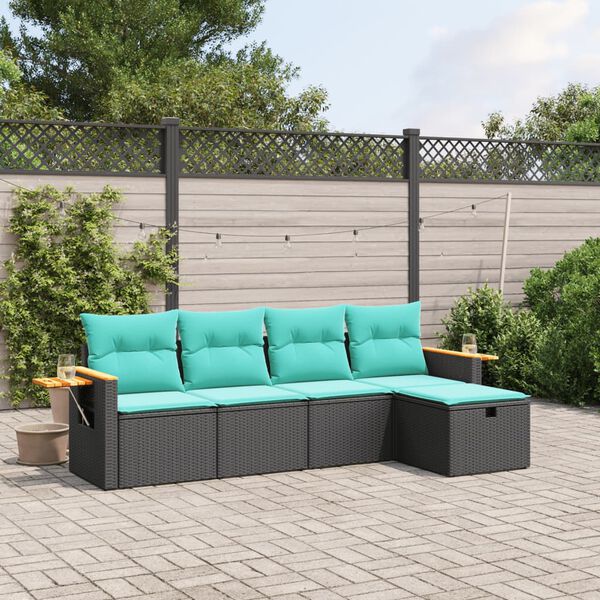 vidaXL 5-tlg. Garten-Sofagarnitur mit Kissen Grau Poly Rattan