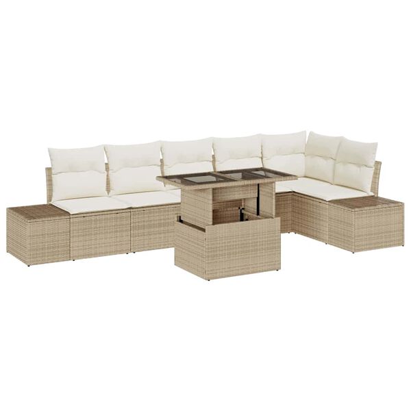 vidaXL Garten-Sofa-Set mit Speicher 7 pcs Beige Poly Rattan