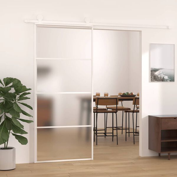vidaXL Schiebet&uuml;r ESG-Mattglas und Aluminium 90x205 cm Wei&szlig;