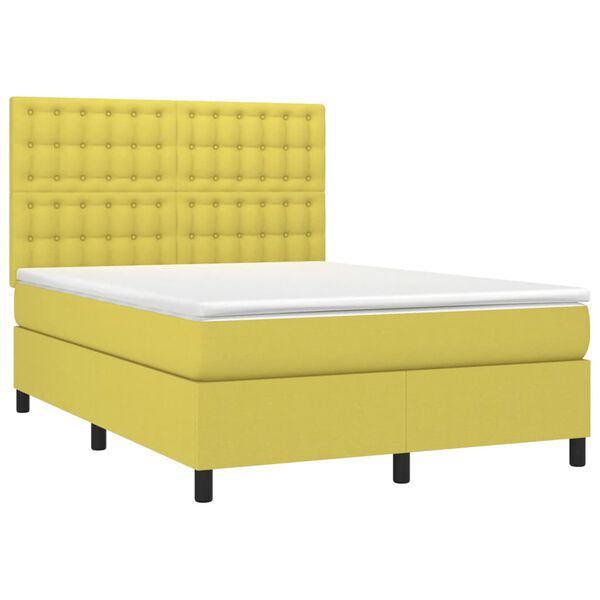 vidaXL Boxspringbett mit Matratze & LED Gr&uuml;n 140x190 cm Stoff