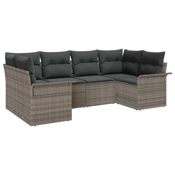 vidaXL Gartensofa-set mit Kissen 6 pcs Grau Poly-Rattan