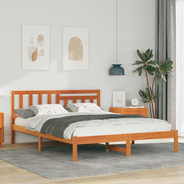 vidaXL Bettrahmen Wachsbraun 160 x 200 cm Massives Kiefernholz