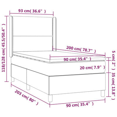 vidaXL Boxspringbett mit Matratze & LED Schwarz 90x200 cm Kunstleder