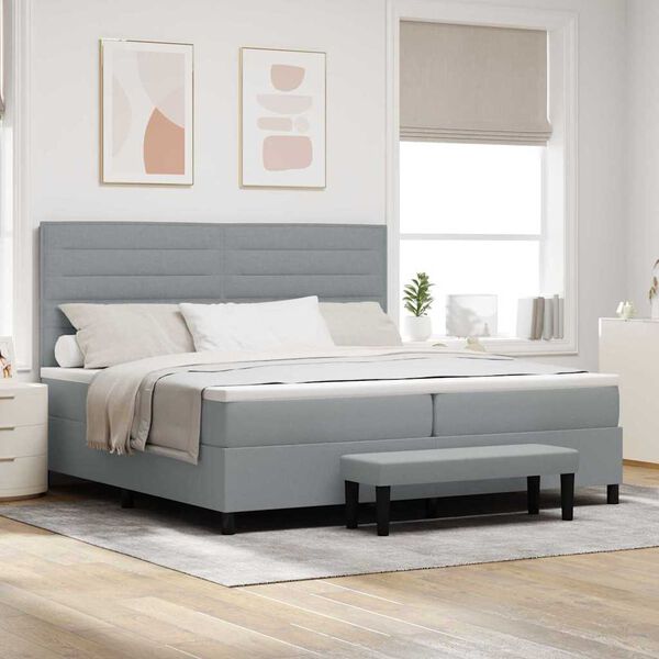 vidaXL Boxspringbett mit Matratze Hellgrau 200 x 200 cm Stoff