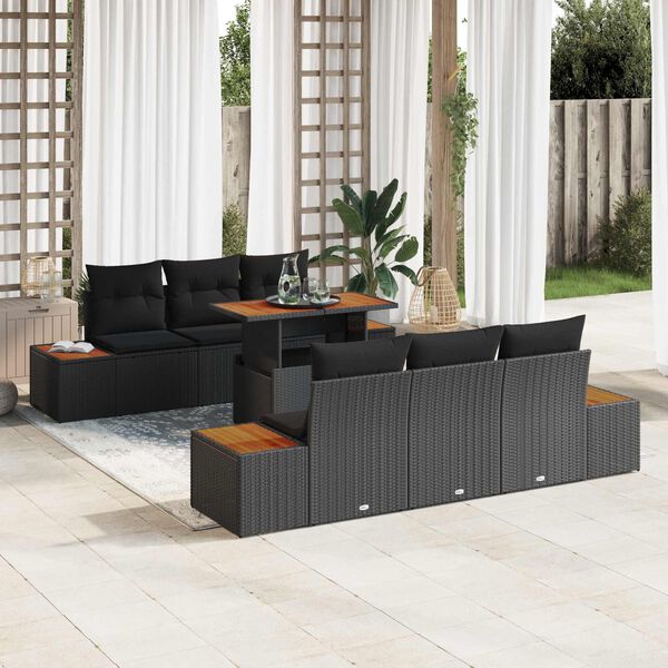 vidaXL Garten-Sofa-Set mit Speicher 7 pcs Schwarz Poly Rattan
