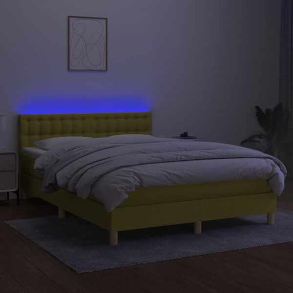 vidaXL Boxspringbett mit Matratze & LED Gr&uuml;n 140x190 cm Stoff