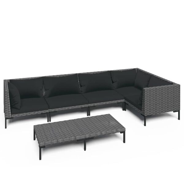 vidaXL 6-tlg. Garten-Lounge-Set mit Kissen Poly Rattan Dunkelgrau