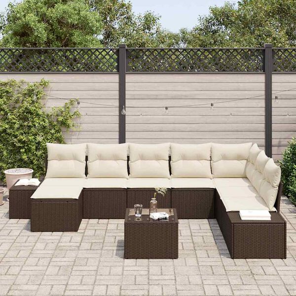 vidaXL Garten-Sofa-Set mit Kissen 8 pcs Braun und Creme Poly-Rattan