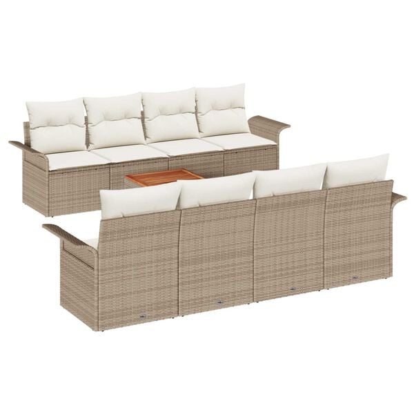 vidaXL Gartensofa-set mit Kissen 9 pcs Beige Poly-Rattan