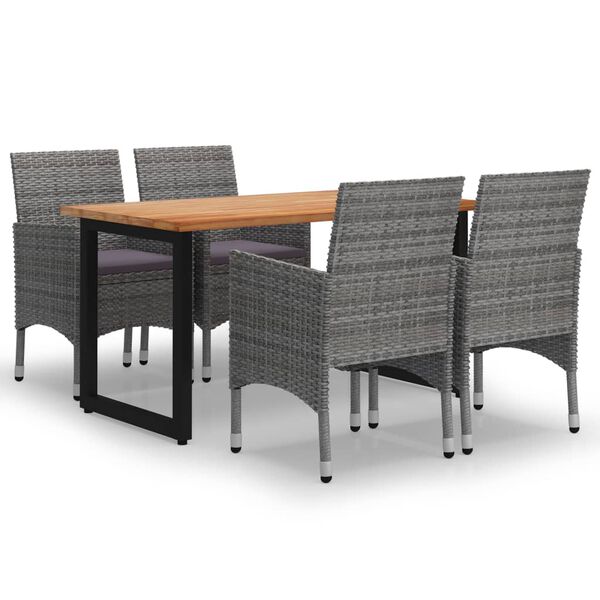 vidaXL 5-tlg. Garten-Essgruppe mit Kissen Poly Rattan Grau