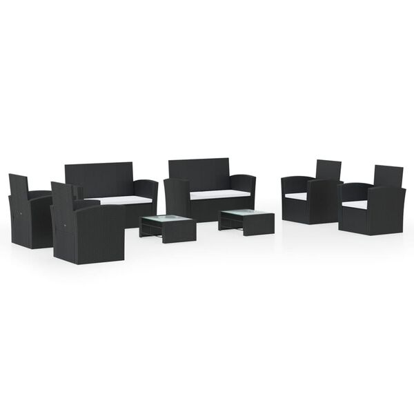 vidaXL 8-tlg. Garten-Lounge-Set mit Kissen Poly Rattan Schwarz