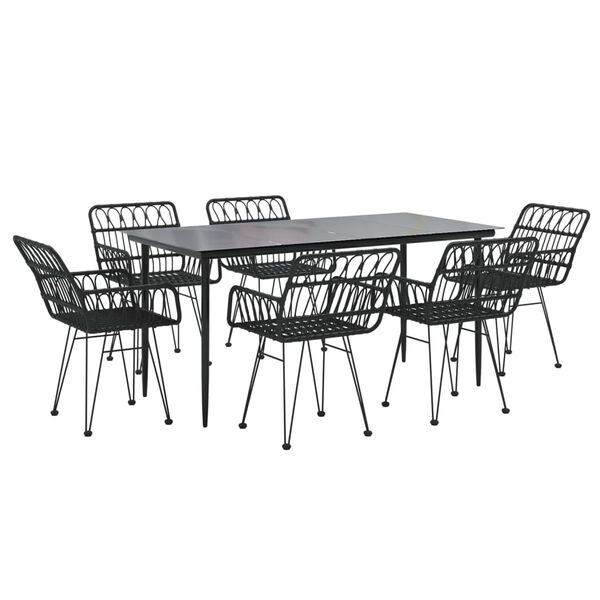vidaXL 7-tlg. Garten-Essgruppe Schwarz Poly Rattan
