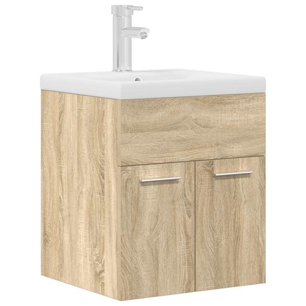 vidaXL Waschbeckenunterschrank Einbaubecken Wasserhahn Sonoma-Eiche