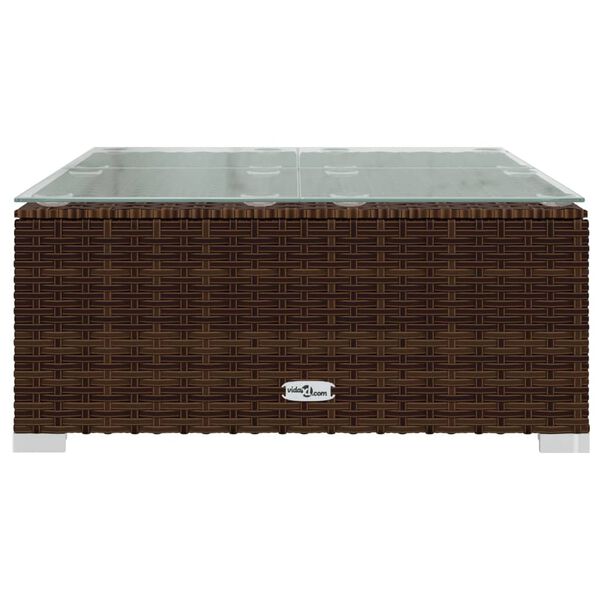 vidaXL Garten-Couchtisch Braun 60x60x30 cm Poly Rattan und Glas