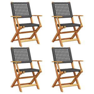 vidaXL Gartenst&uuml;hle 4 Stk. Klappbar Schwarz Poly Rattan & Massivholz