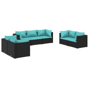 vidaXL 7-tlg. Garten-Lounge-Set mit Kissen Poly Rattan Schwarz