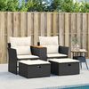 vidaXL Gartensofa 2-Sitzer mit Hockern Schwarz Poly Rattan