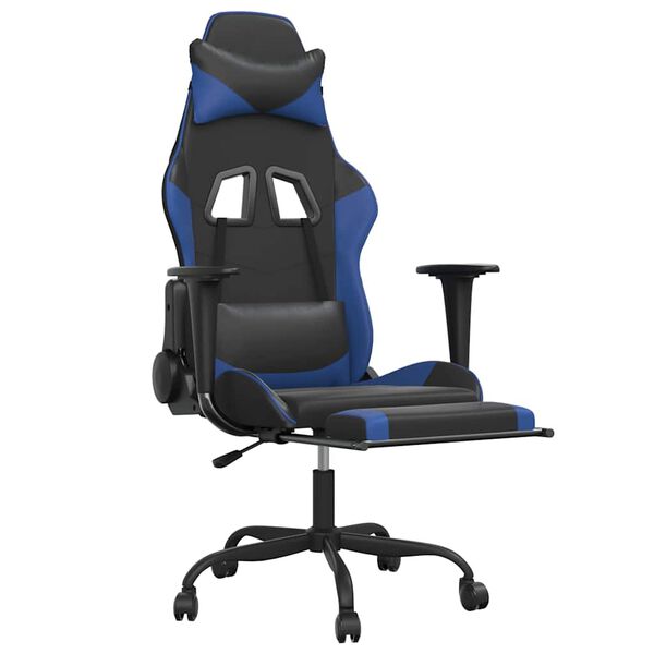 vidaXL Gaming-Stuhl mit Massage & Fu&szlig;st&uuml;tze Schwarz & Blau Kunstleder