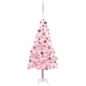 vidaXL K&uuml;nstlicher Weihnachtsbaum mit Beleuchtung & Kugeln Rosa 150cm
