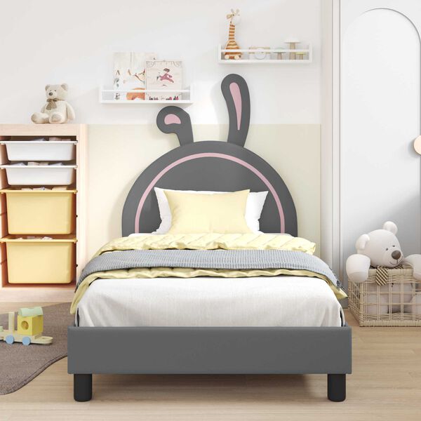 vidaXL Kinderbettgestell mit Kopfteil Hellgrau 90 x 200 cm PU
