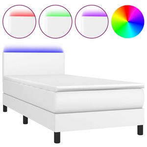 vidaXL Boxspringbett mit Matratze & LED Wei&szlig; 90x190 cm Kunstleder