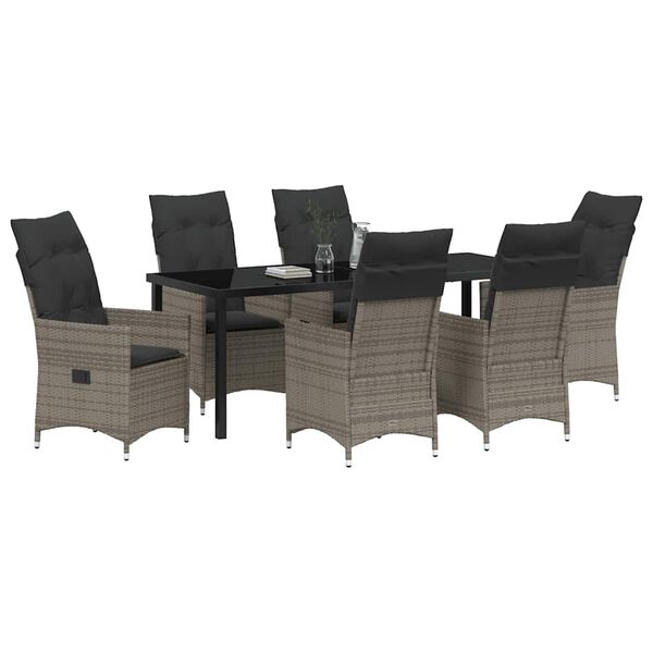 vidaXL Garten Essgruppe mit Kissen 7 pcs Grau Poly-Rattan