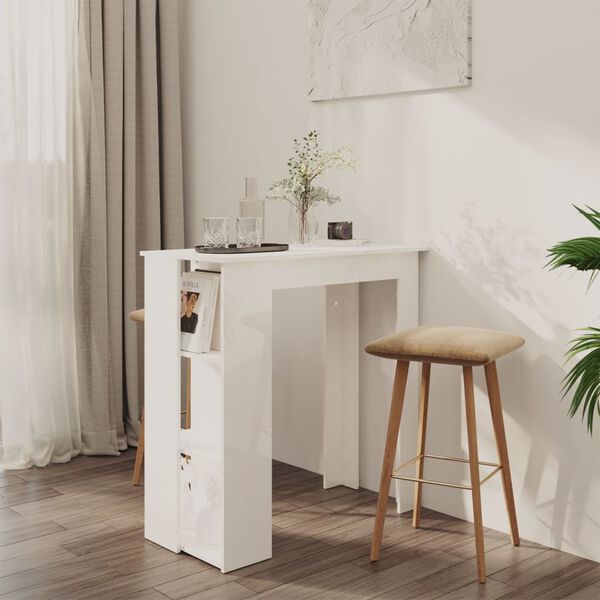 vidaXL Bartisch mit Regal Hochglanz-Wei&szlig; 102x50x103,5 cm Holzwerkstoff