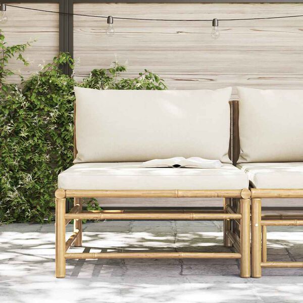 vidaXL Garten-Mittelsofa mit Kissen Cremeweiß Bambus