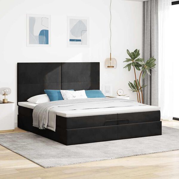 vidaXL Ottoman-Bett mit Matratzen & LEDs Schwarz 200x200 cm Samt