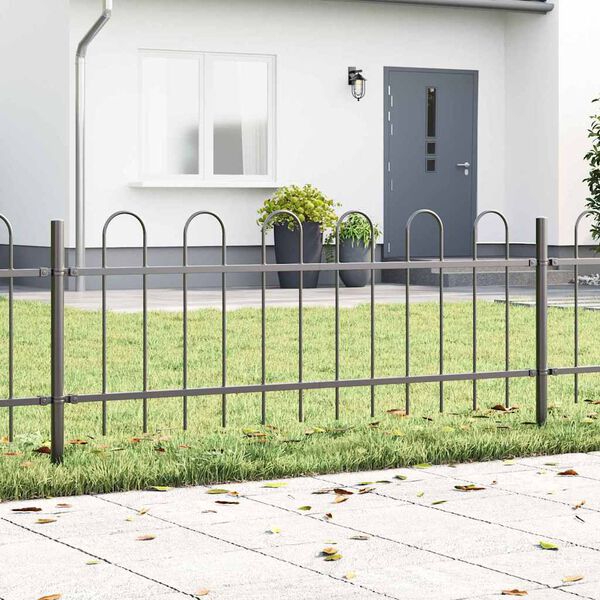 vidaXL Gartenzaun 3 pcs Grau 5,1 x 0,6 m Pulverbeschichteter Stahl