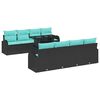 vidaXL Garten-Sofa-Set mit Kissen mit Kissen 9 pcs Schwarz Poly Rattan