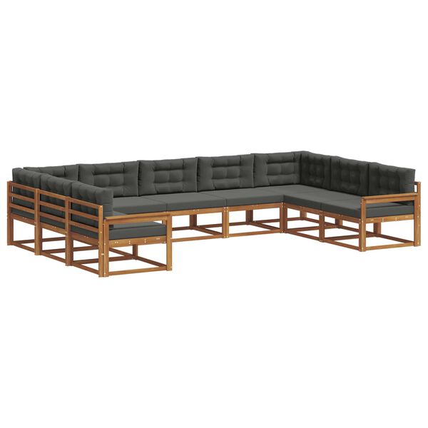 vidaXL Outdoor-Sofagarnitur mit Kissen 9 pcs Natur und Anthrazit