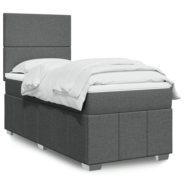 vidaXL Boxspringbett mit Matratze Dunkelgrau 100x200 cm Stoff