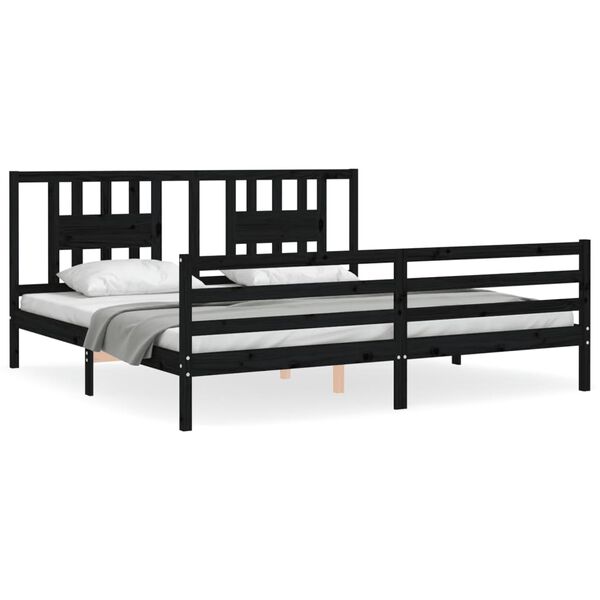 vidaXL Massivholzbett mit Kopfteil Schwarz 200x200 cm
