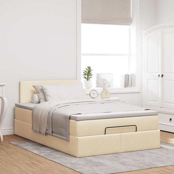 vidaXL Ottoman-Bett mit Matratze & LEDs Creme 120x200 cm Stoff