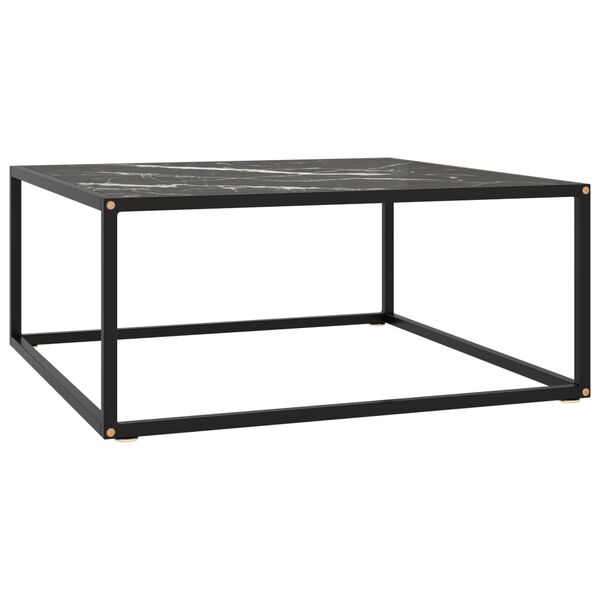 vidaXL Couchtisch Schwarz mit Schwarzem Glas in Marmor-Optik 80x80x35